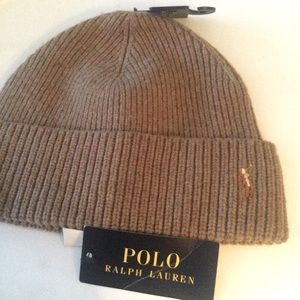 POLO RALPH LAUREN MERINO WOOL RIB KNIT BEANIE HONEY BROWN OS NWT